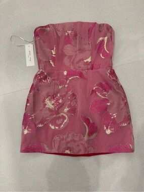 Katie May Pink and Gold Floral Strapless Party Dress